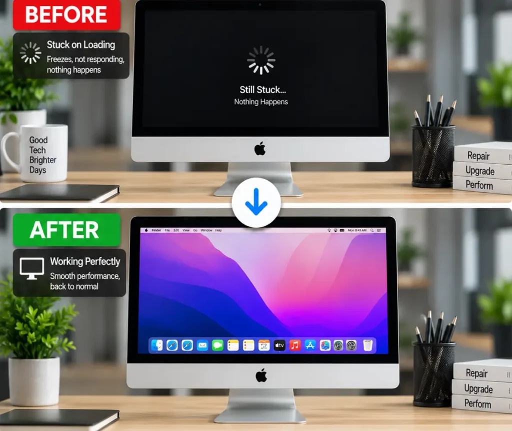 Apple Cinema Display stuck and not responding repair in Leicester before and after