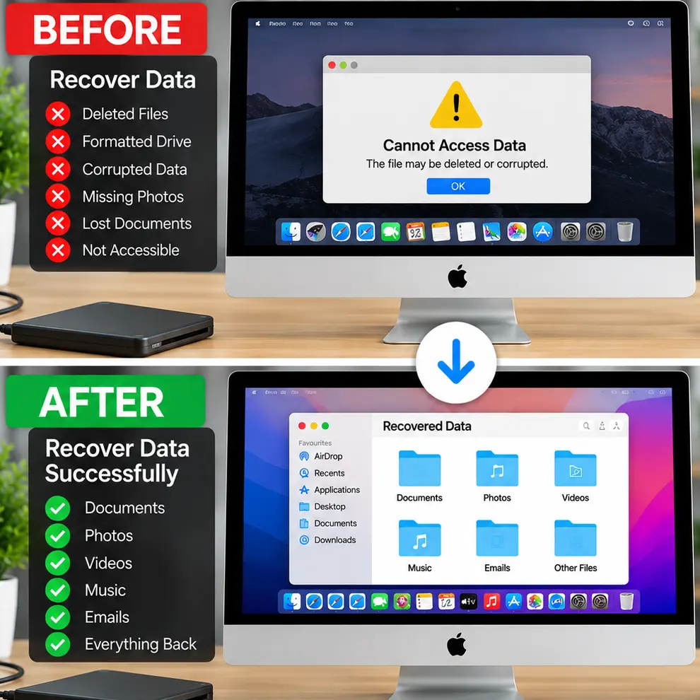 Apple data recovery in Leicester for inaccessible data before and after recovery