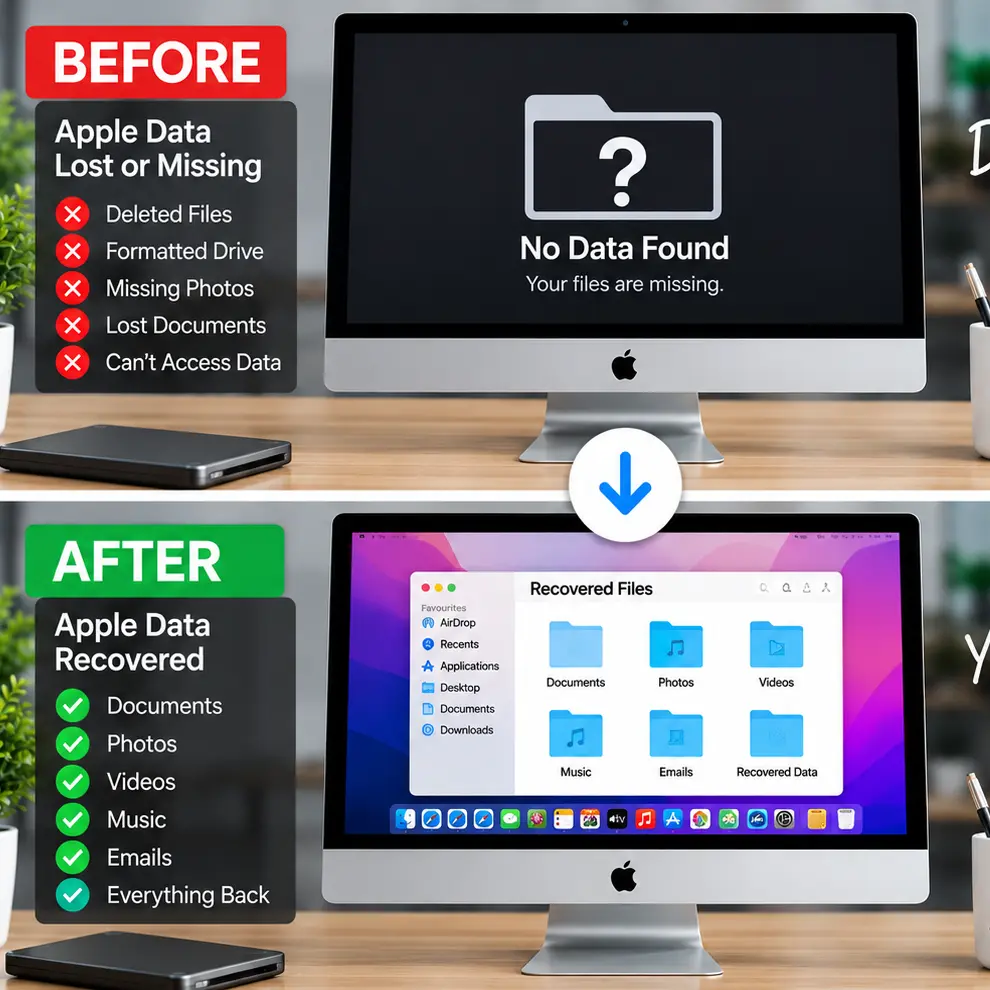 Apple data recovery in Leicester for no data found issue before and after recovery