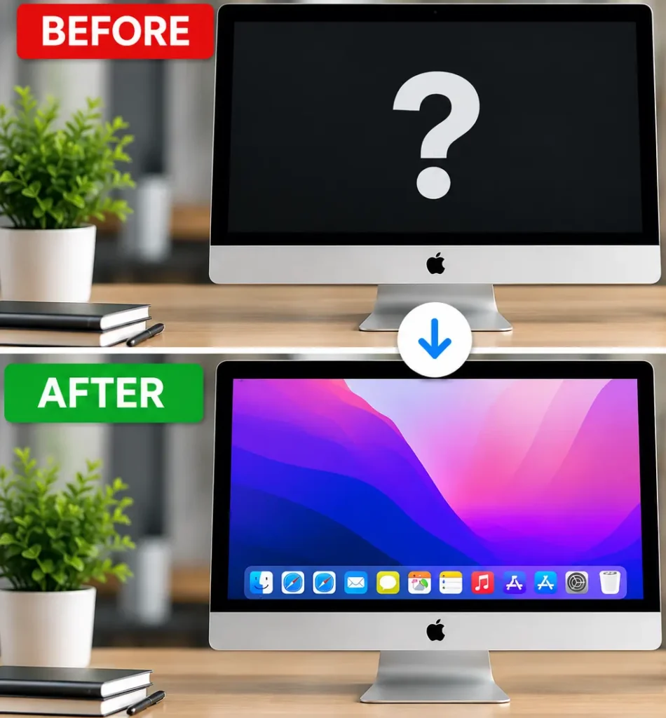 iMac question mark repair in Leicester before and after