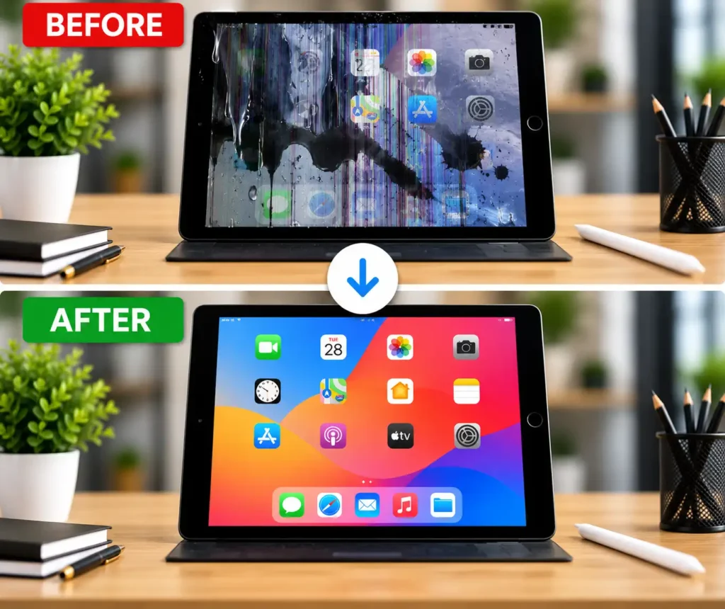 iPad liquid damage repair in Leicester before and after