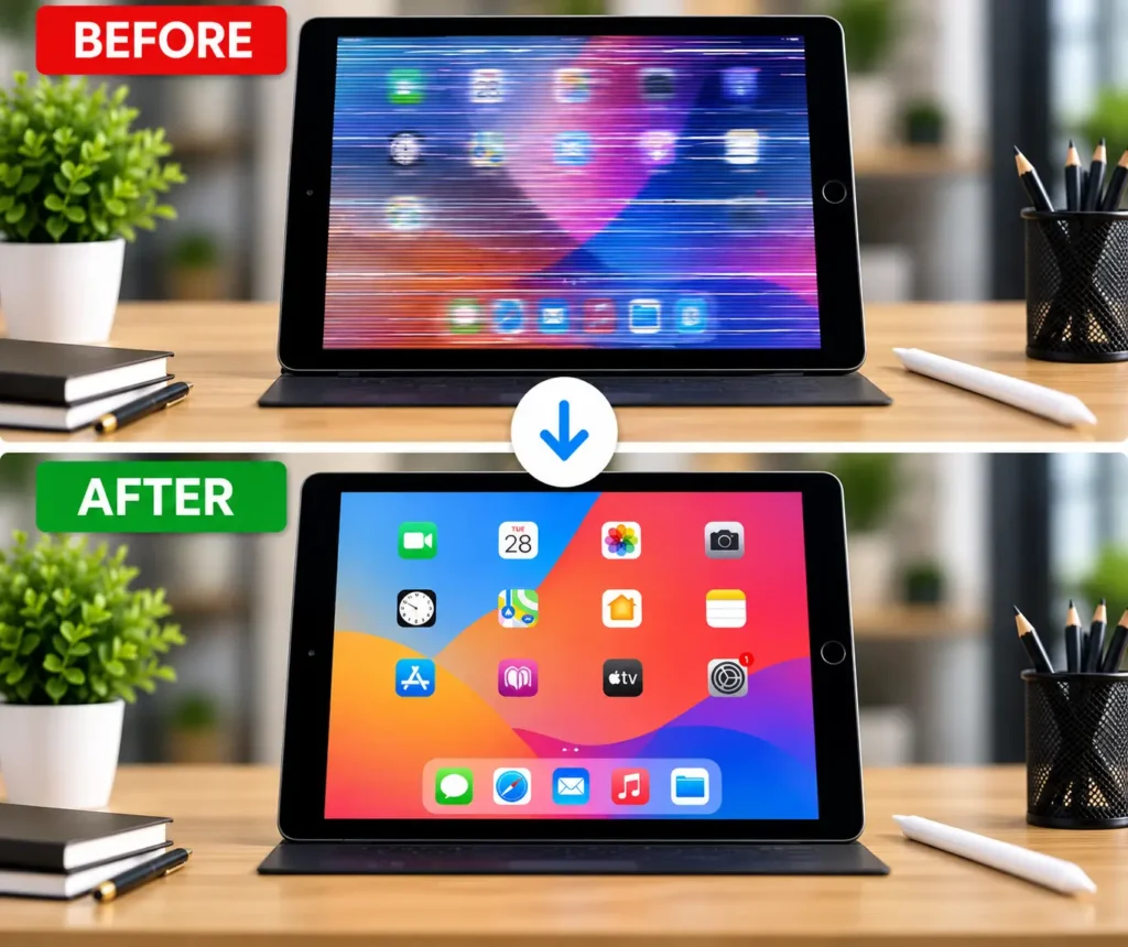 iPad screen flickering repair in Leicester before and after