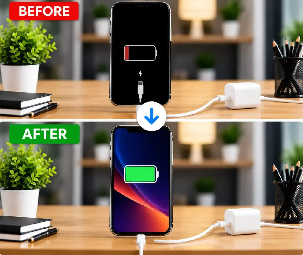 iPhone battery draining quickly or not charging repair in Leicester before and after
