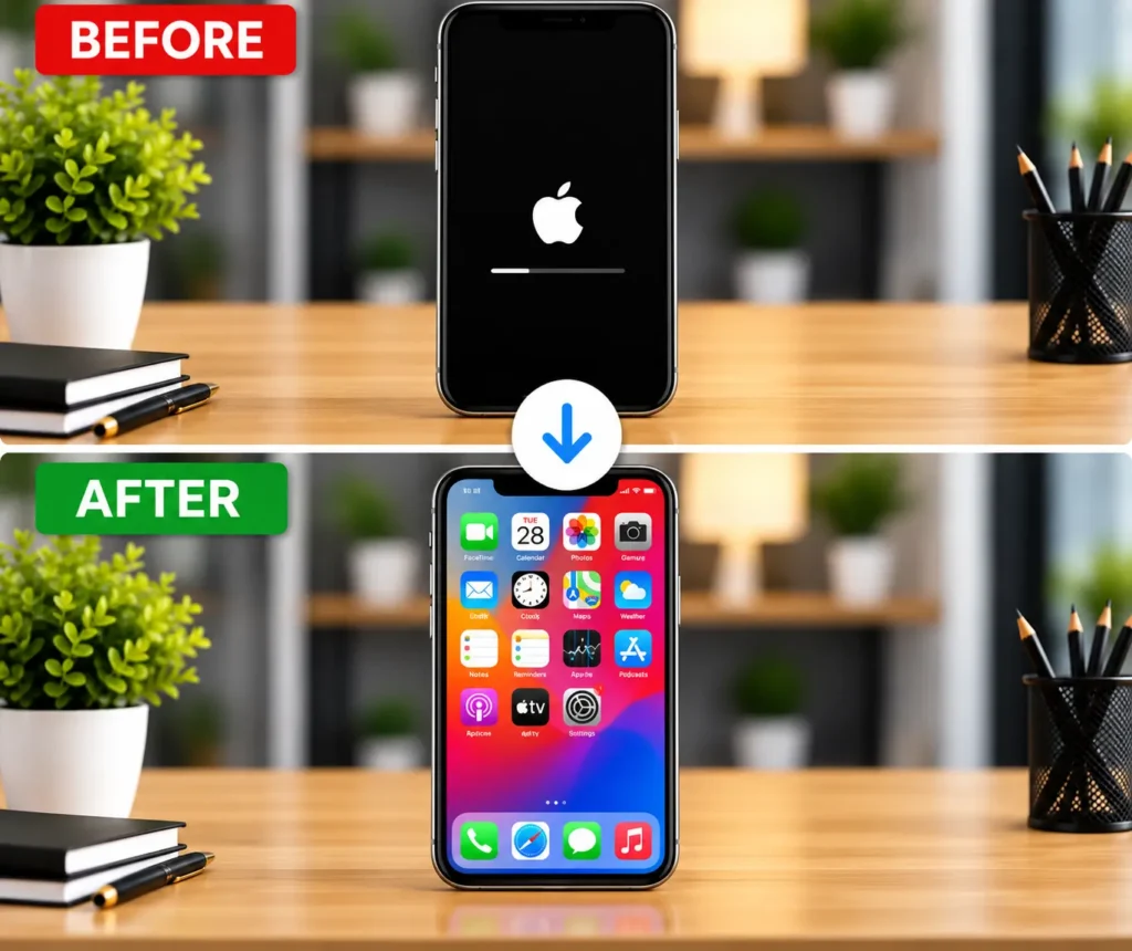 iPhone stuck on Apple logo or not starting repair in Leicester before and after