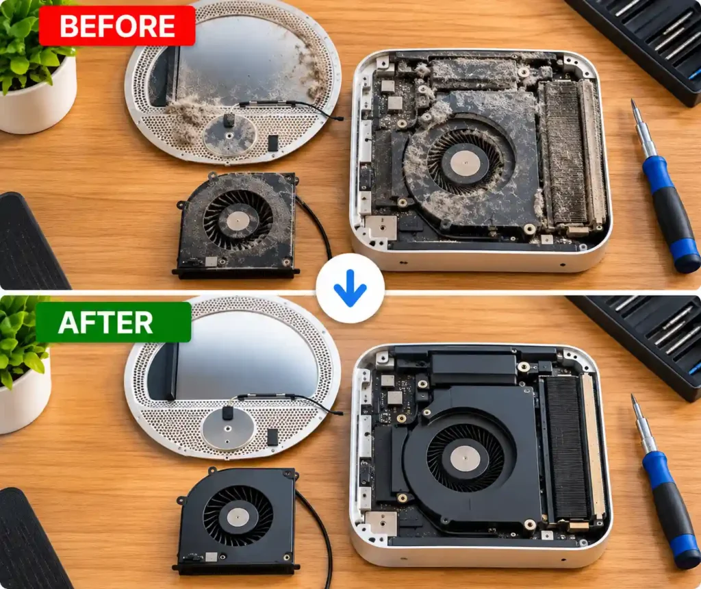 Mac Mini internal hardware repair in Leicester before and after
