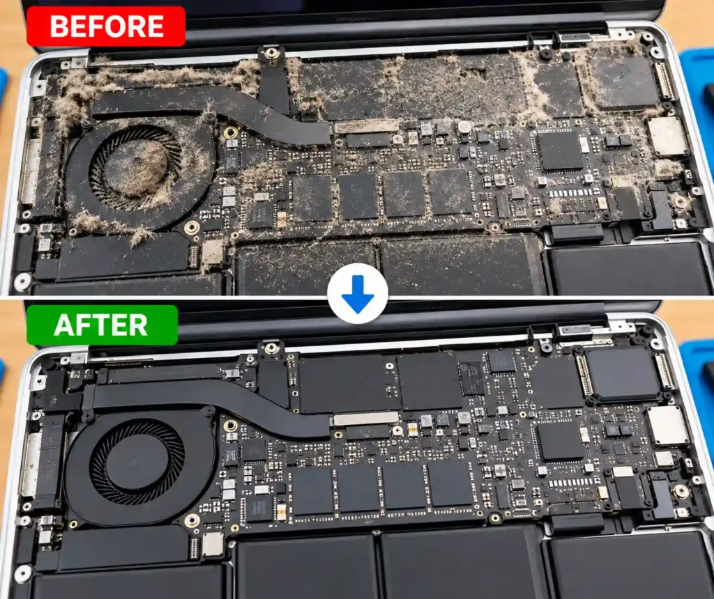 MacBook Air cleaning and dust removal in Leicester and Coventry before and after
