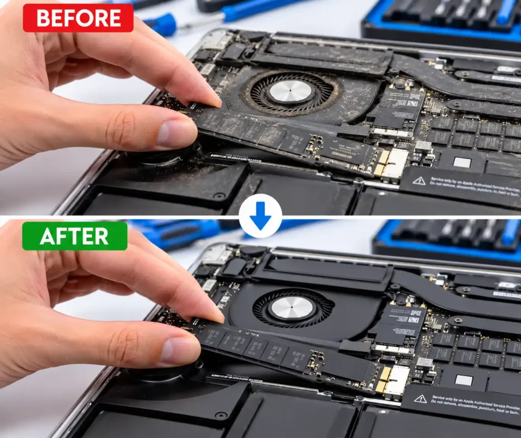 MacBook Pro SSD and storage repair in Leicester before and after