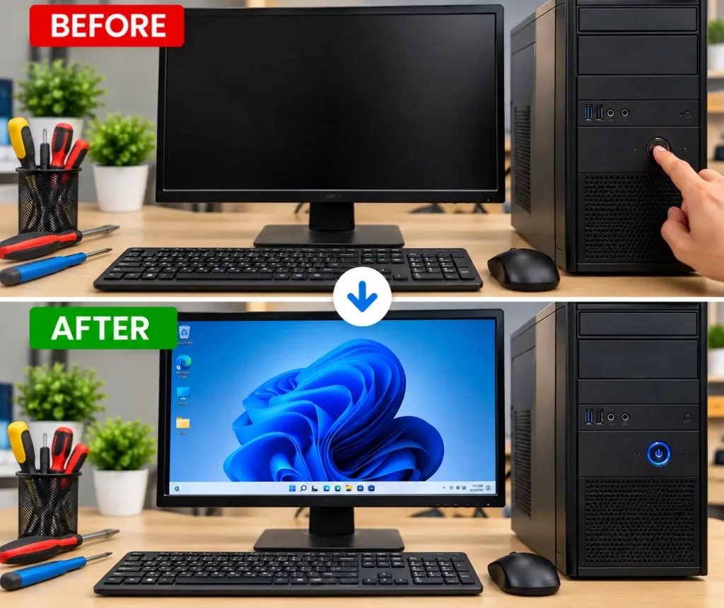 PC and computer no power repair in Leicester before and after